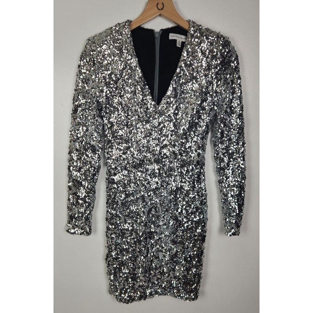 Dress The Population Women's Sz. XS Shauna Metallic Minidress In Silver